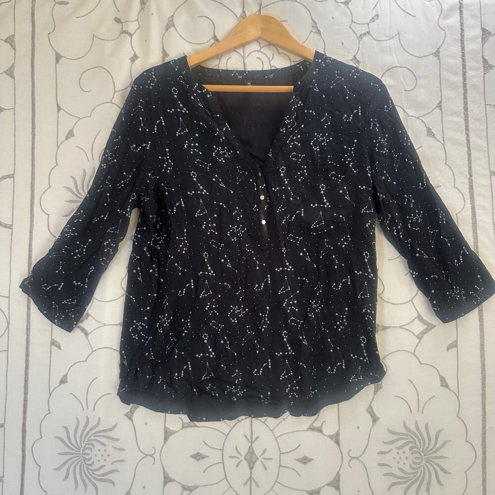 C&A Black Constellation Star Print Blouse Womens Medium